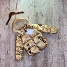 Зимняя блестящая куртка на пуху золотого оттенка